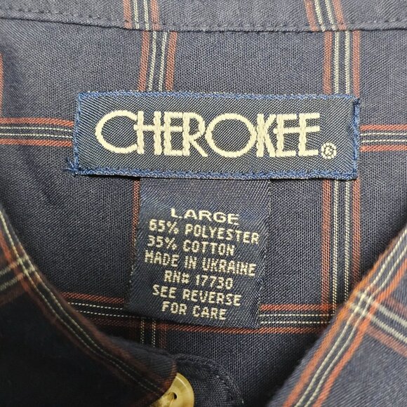 Cherokee Mens Short Sleeve Button-Up Blue Navy Plaid Shirt L - Picture 5 of 7